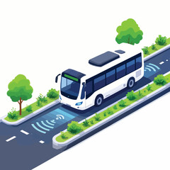 Isometric icon of eco-friendly public transportation bus on street  