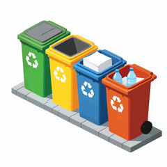 Isometric icon of eco-friendly waste disposal bins for recycling  