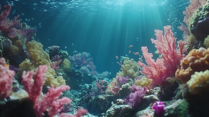 Naklejka premium Vibrant coral reef ecosystem teeming with life.