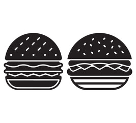 Hamburger vector icon set,burger sign and symbol,hamburgeron solid black and white color
