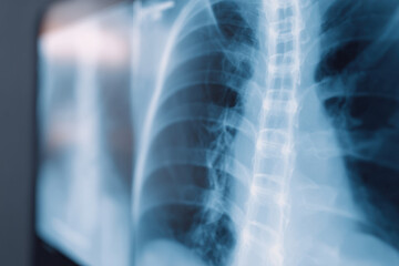 X ray image of spine and ribs on digital interface