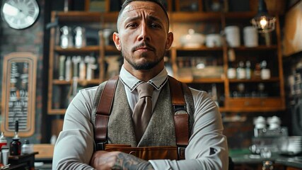 Skilled barber showcases grooming expertise in a stylish barbershop environment