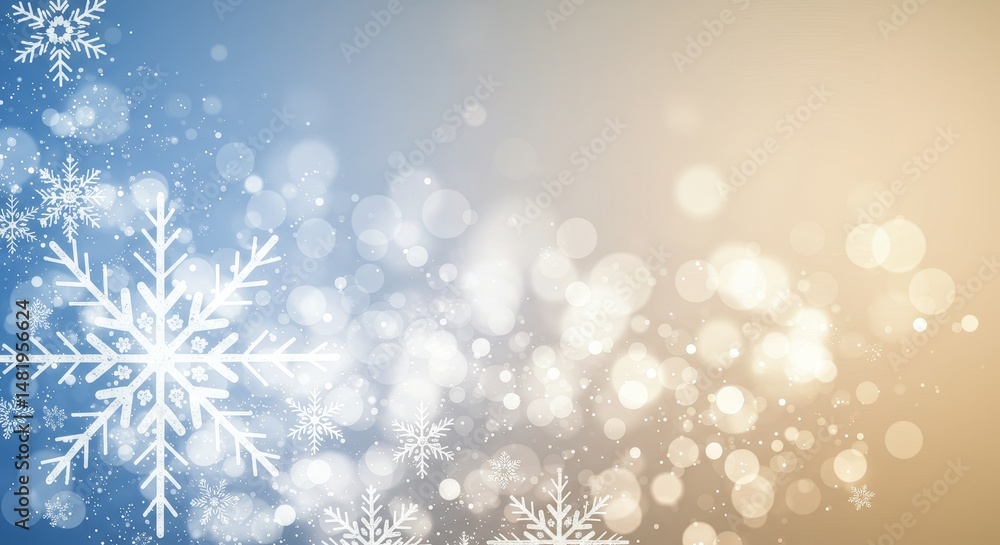 Poster abstract winter background with snowflakes and bokeh