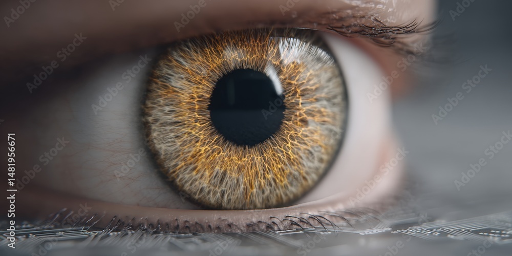 Poster captivating close-up of a human eye showcasing intricate iris patterns and details revealing emotion