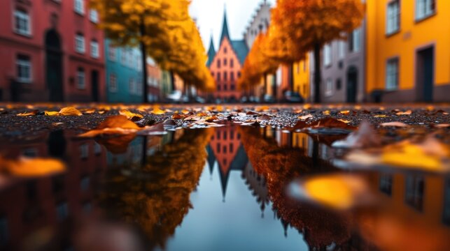 A flipped town reflected in the water of a glassy river, creating a dreamlike effect