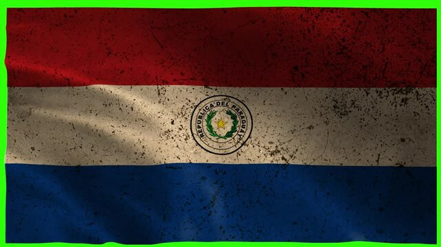 Paraguay Flag Waving Animation &ndash; 4K Grunge Style on Green Screen