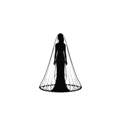 Bridal veil silhouette on white background