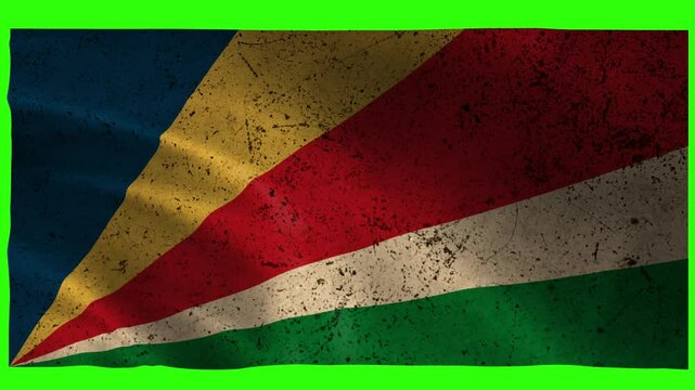 Seychelles Flag Waving Animation &ndash; 4K Grunge Style on Green Screen