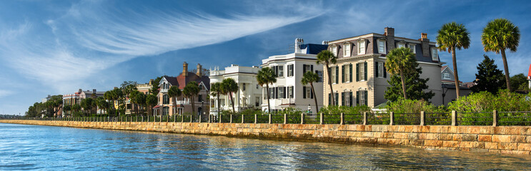 Charleston South Carolina mansions along the Ashley River panorama