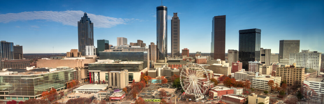 Atlanta Georgia downtown city skyline over Centennial Park panorama