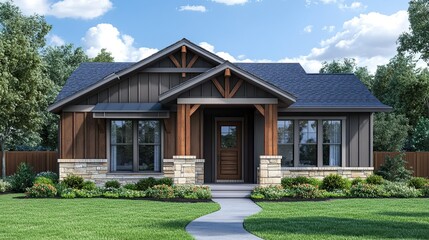 A front view of a small house.   