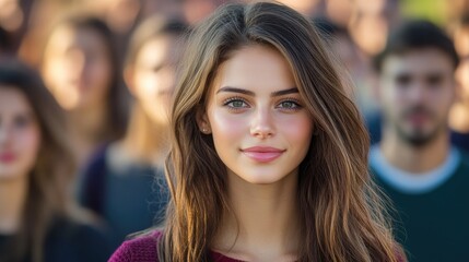 A focused portrait of one person among a blurred crowd, drawing attention to their stillness.