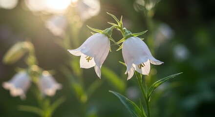 Bellflower Blossoms in Sunlight Garden Scene