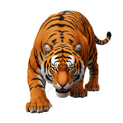 Obraz premium Fierce Bengal Tiger Crawling Forward with Intense Gaze