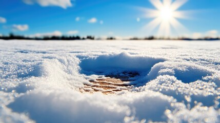 A footprint in snow, but no one has walked by.