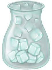 Hand drawn cute water jug and glass with ice illustration of crystal clear