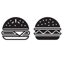 Hamburger vector icon set,burger sign and symbol,hamburgeron solid black and white color