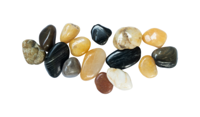 top view of pebbles stone isolated on white background