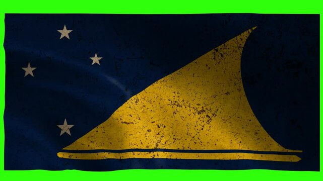 Tokelau Flag Waving Animation &ndash; 4K Grunge Style on Green Screen