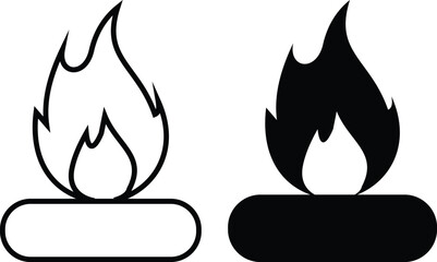  A black and white of bonefire icon set. Symbol isolated white background. Silhouette and Line Icon
