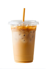 Cold brewed ice latte coffee on plastic cup, isolated on white background	
