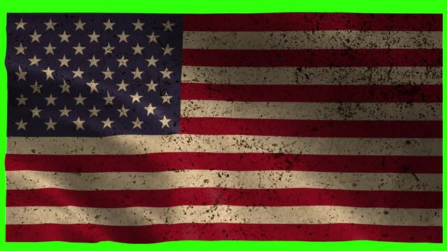 United States Flag Waving Animation &ndash; 4K Grunge Style on Green Screen