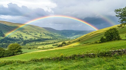 Obraz premium Double rainbow over rolling hills