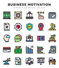 Business Motivation Lineal Color icons collection. 25 icon set in a Lineal Color design.