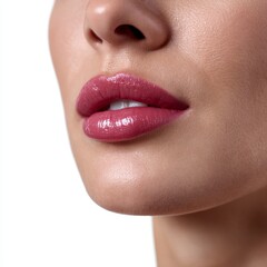 Youthful Glam Close-Up of Lips with Translucent Bubblegum Gloss - Photorealistic Beauty Shot