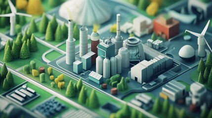 Obraz premium Detailed miniature model of an industrial complex nestled in a green forest.
