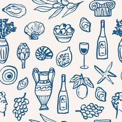 Hand drawn doodle mediterranean seamless pattern