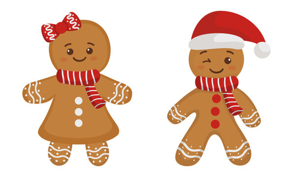 Gingerbread Couple Dressed for Christmas