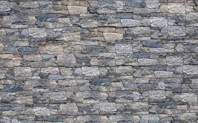 Stoneware paneling wall with old stonewall effect. Colors are gray, black, brown and white. External wall covering, background and texture.