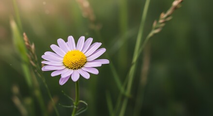 Daisy Flower Blooming in a Field, Selective Focus