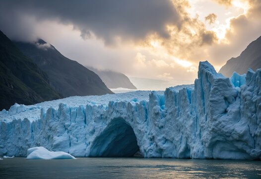 Spectacular Glacier Calving Event with Dramatic Dust - Powered by Adobe