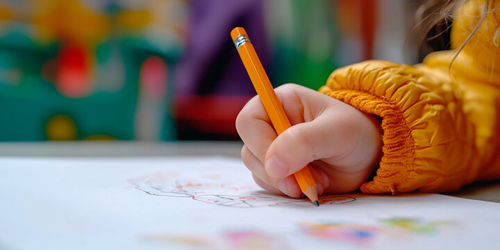 Mano de ni&ntilde;a dibujando con lapiz