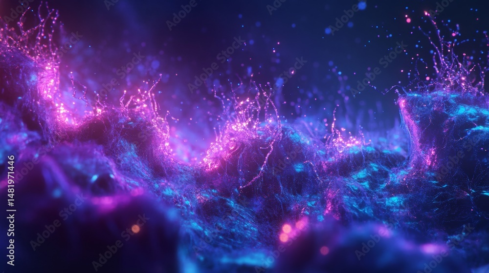 Poster 3d artistic render of neurons firing electrical signals in abstract colors