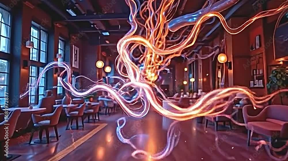 Aufkleber vibrant dynamic scene filled swirling glowing lines of orange blue creating ethereal futuristic atmo