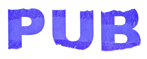 logo PUB en papier bleu déchiré, PNG fond transparent