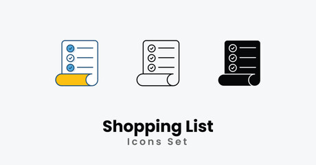 Shopping List Icons thin line and glyph vector icon stock illustration