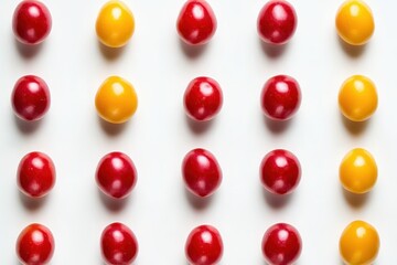 Colorful cherry tomatoes arranged in grid pattern