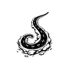 Abstract swirling road art with dynamic black and white illustrative style