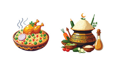 Chicken biriyani and rice vector