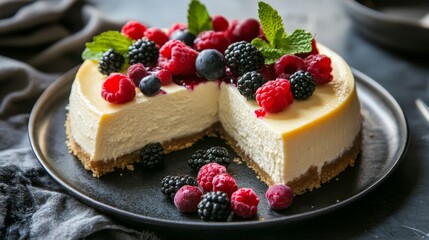 Classic New York Style Cheesecake with Mixed Berries Topping