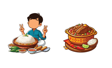 rice,Beef Curry vector with man vector