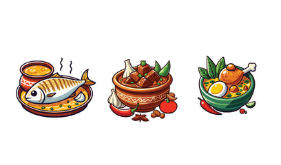  traditional food vector ,meat curry ,fish,chicken curry vector