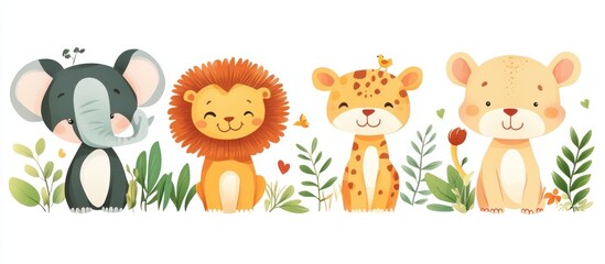 Obraz premium Cartoon Animals Elephant Lion Leopard Bear Cute