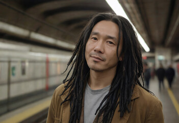 portrait of an asian man in a subway station