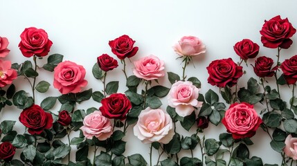 Floral White "A chic white background featuring a stylish arrangement of red and pink roses, with plenty of copy space for heartfelt Valentine's Day wishes."