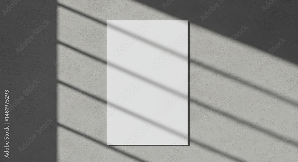 Poster blank white paper mockup on concrete background with shadows 3d rendering